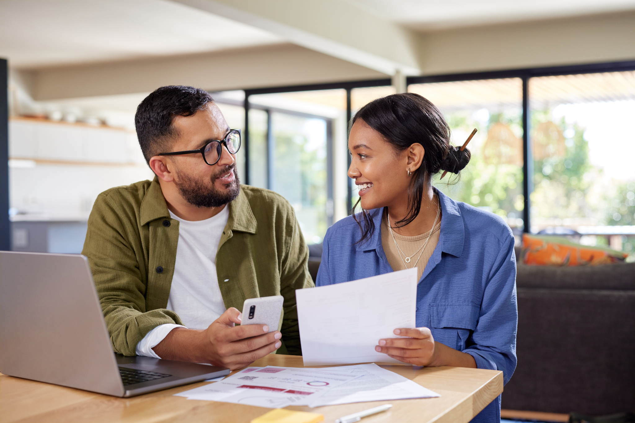 A couple discussing finances.